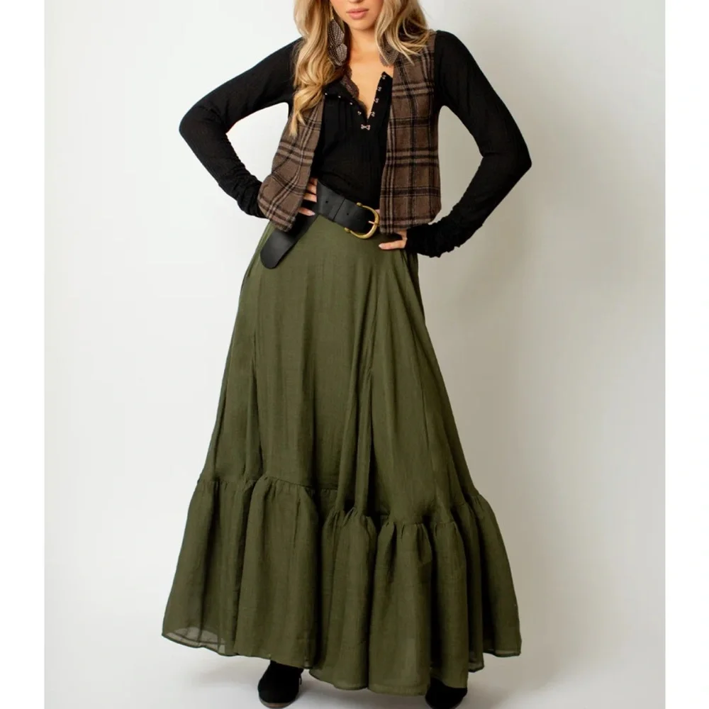 Joyfolie Skirt Women  XXL Olive Green Annah  Maxi Skirt - Picture 4 of 7